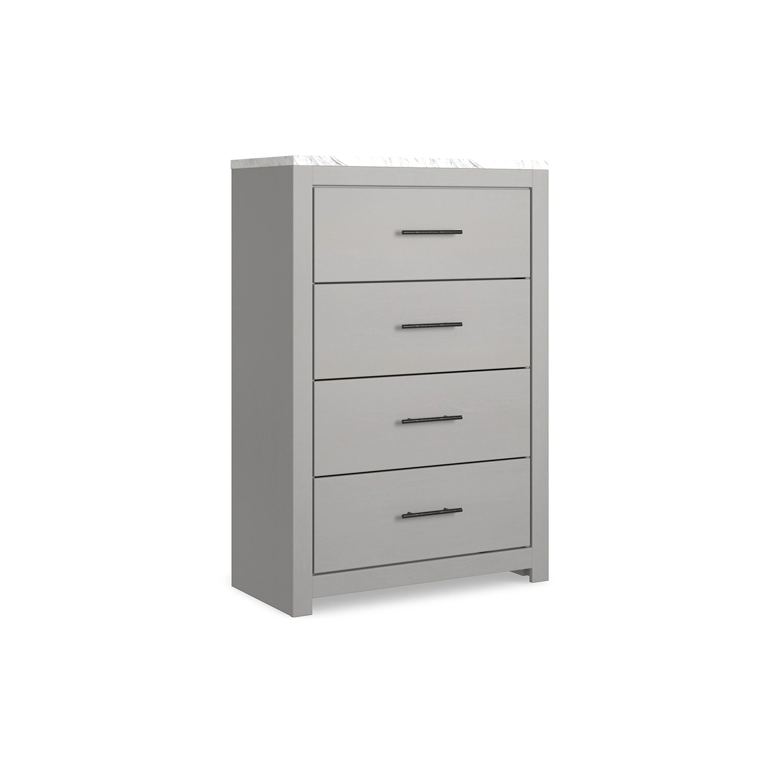 Berg Tall Dresser Chest, 4 Drawers, Metal Handles, Faux Marble Gray