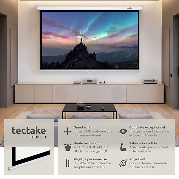 écran de projection cinéma maison 84 pouces 16:9 4K blanc