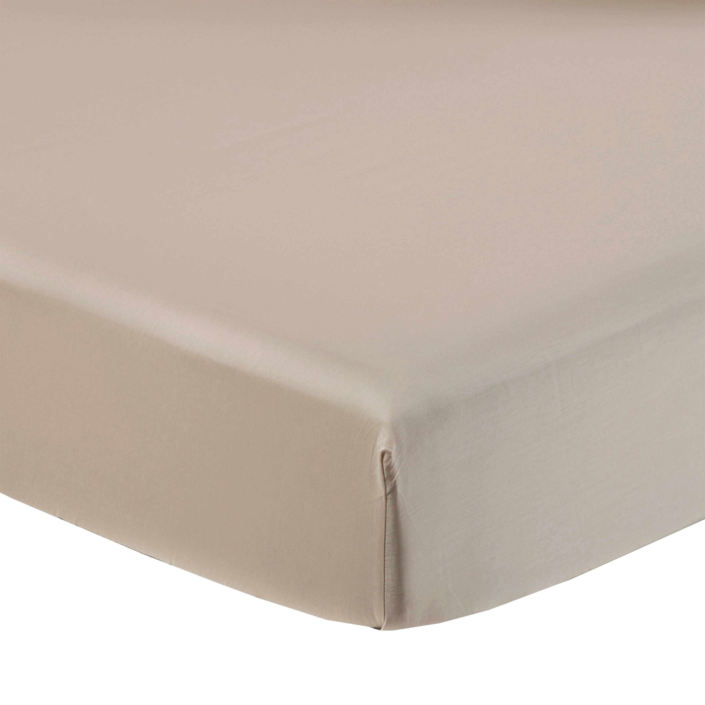 PAMPA 2 - Drap housse satin de coton uni beige 140 x 200 cm