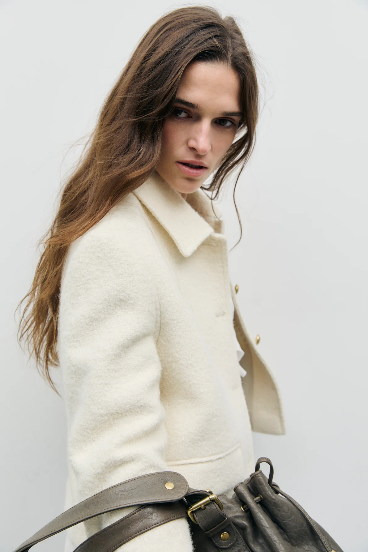 Veste en tweed uni à col - JUDIT