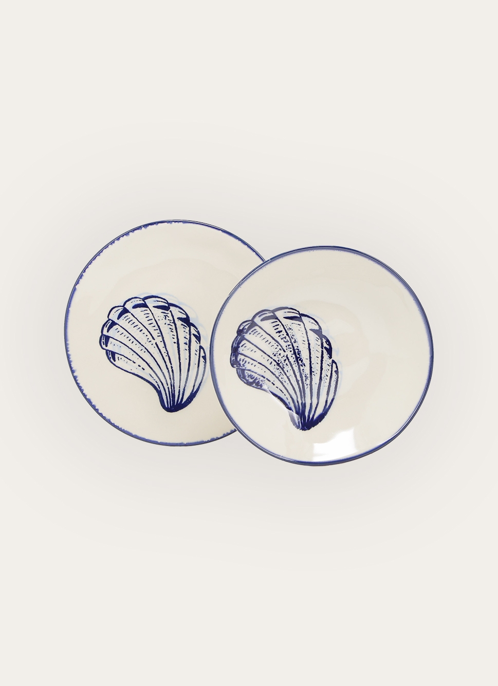 ASSIETTE à DESSERT EN GRÈS - MOTIF MOULE CREME/BLEU