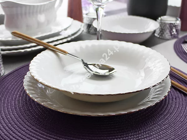 Serwis obiadowy na 12 osób (44 el.) Chodzież - Iwona B357 BW PLATYNOWA LINIA