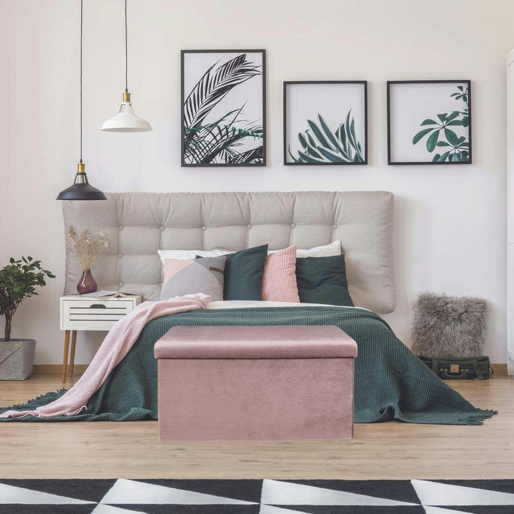 GIULIA - Banc coffre de rangement rose poudré