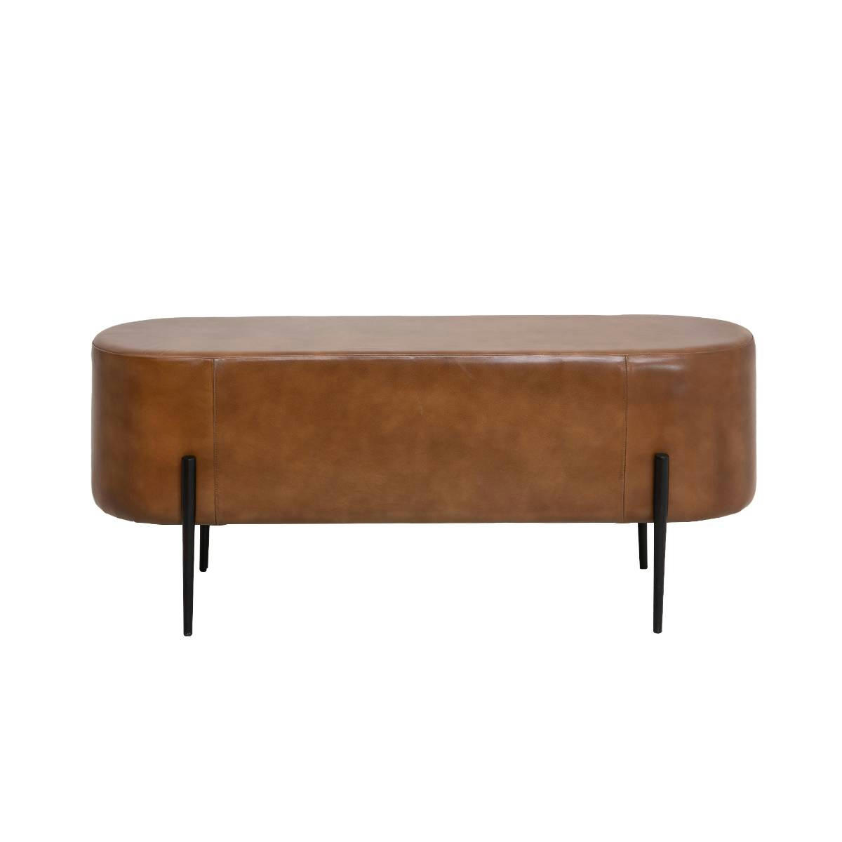 - Banc en cuir et croûte de cuir marron 120 cm