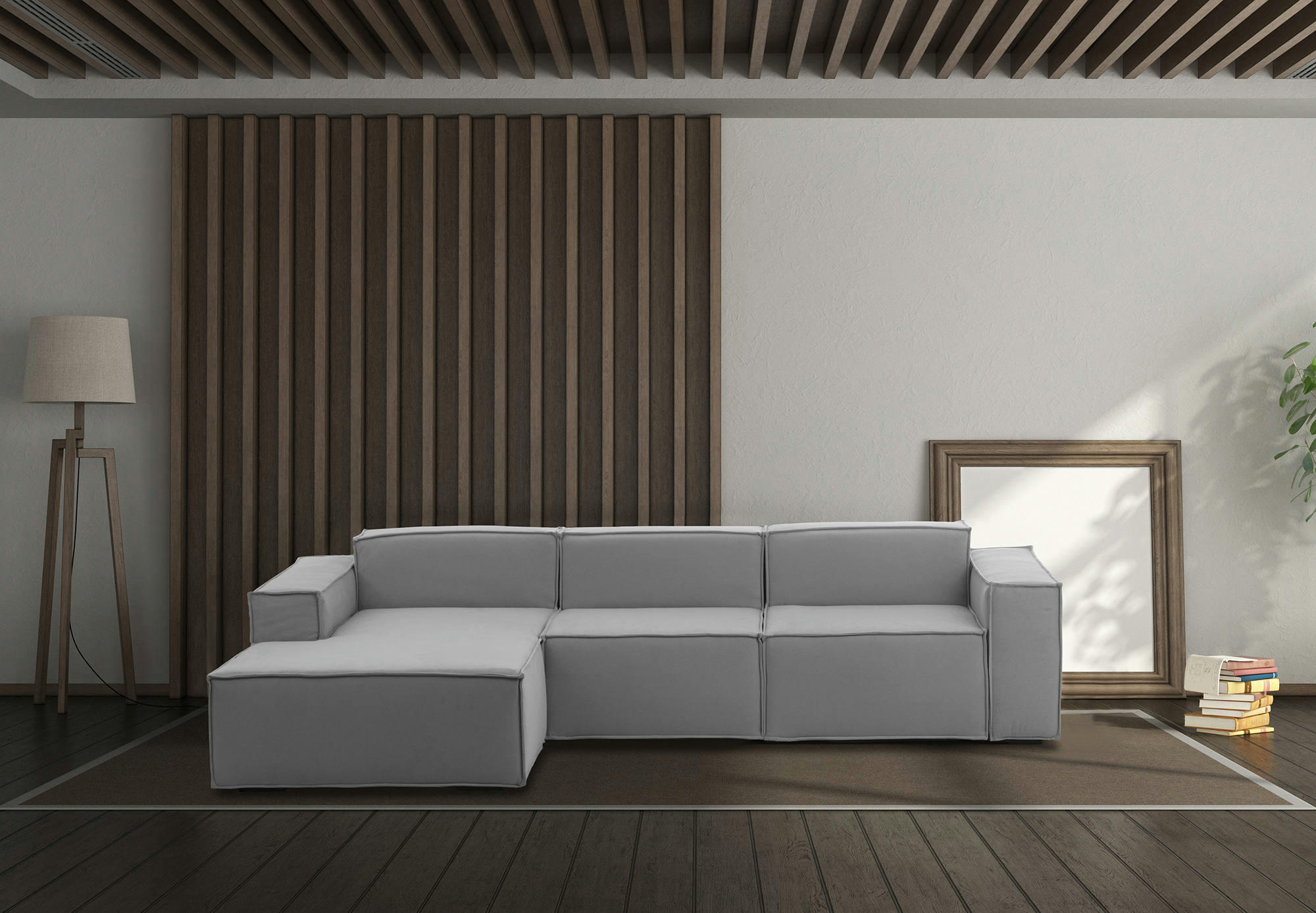 DFLORI - Canapé d'angle 3 places en tissu gris