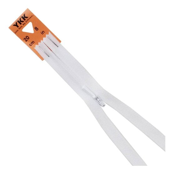 YKK White Concealed Zip 20cm