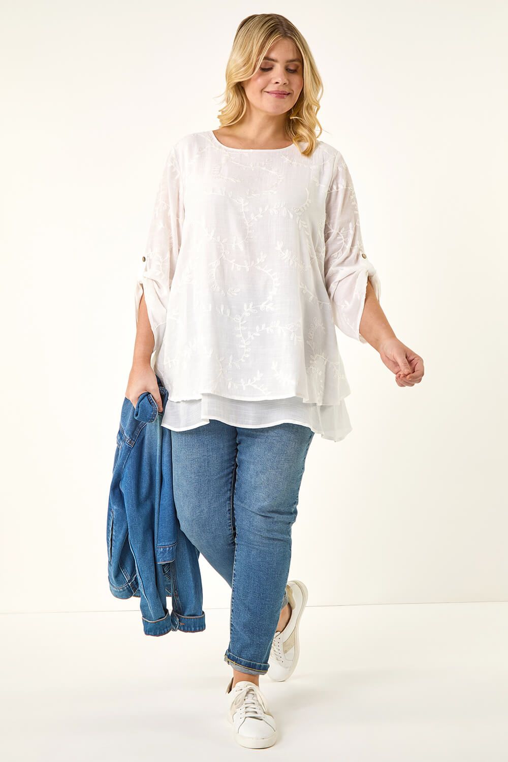 Roman Curve Embroidered Asymmetric Layer Top