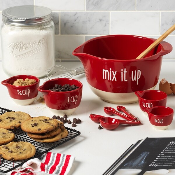 Tabletops Gallery Made with Love Red Stoneware 9-piece Measuring Set