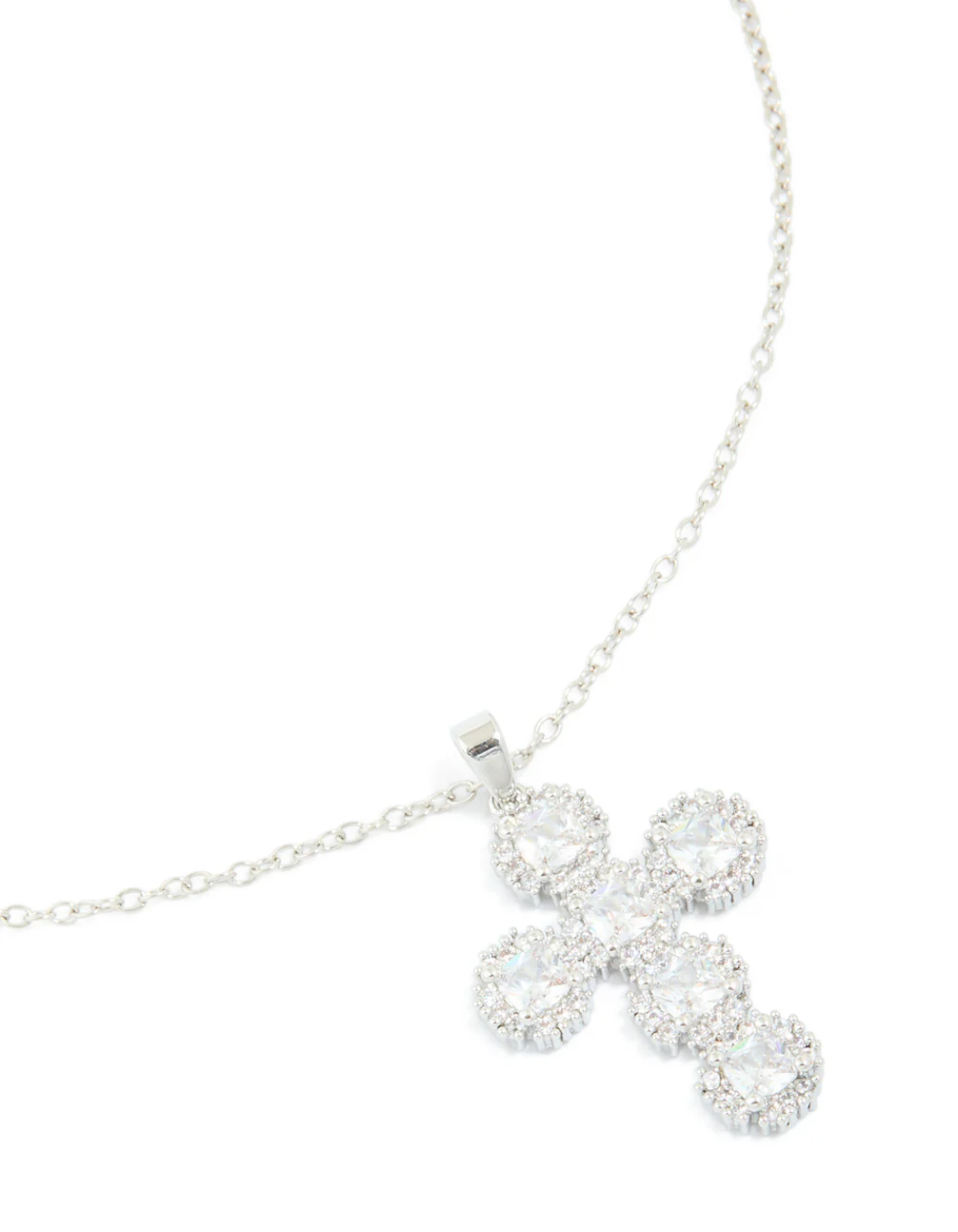 Silver Round Cubic Zirconia Cross Pendant Necklace