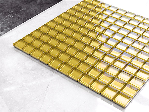 Mosaïque en verre sur filet pour salle de bain ou cuisine 30 cm x 30 cm - Golden peaks