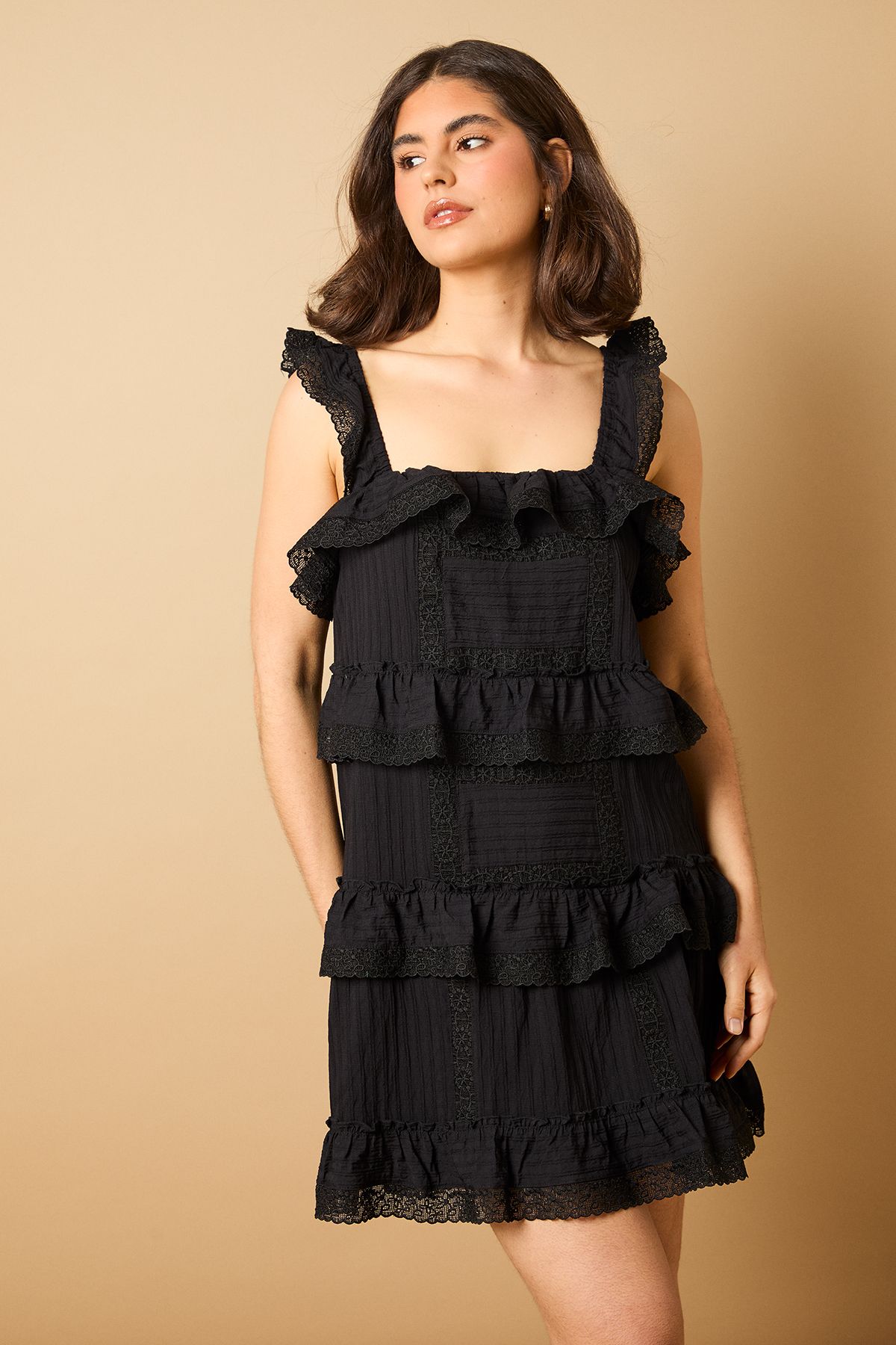 Oasis Broderie Tiered Detail Strappy Mini Dress
