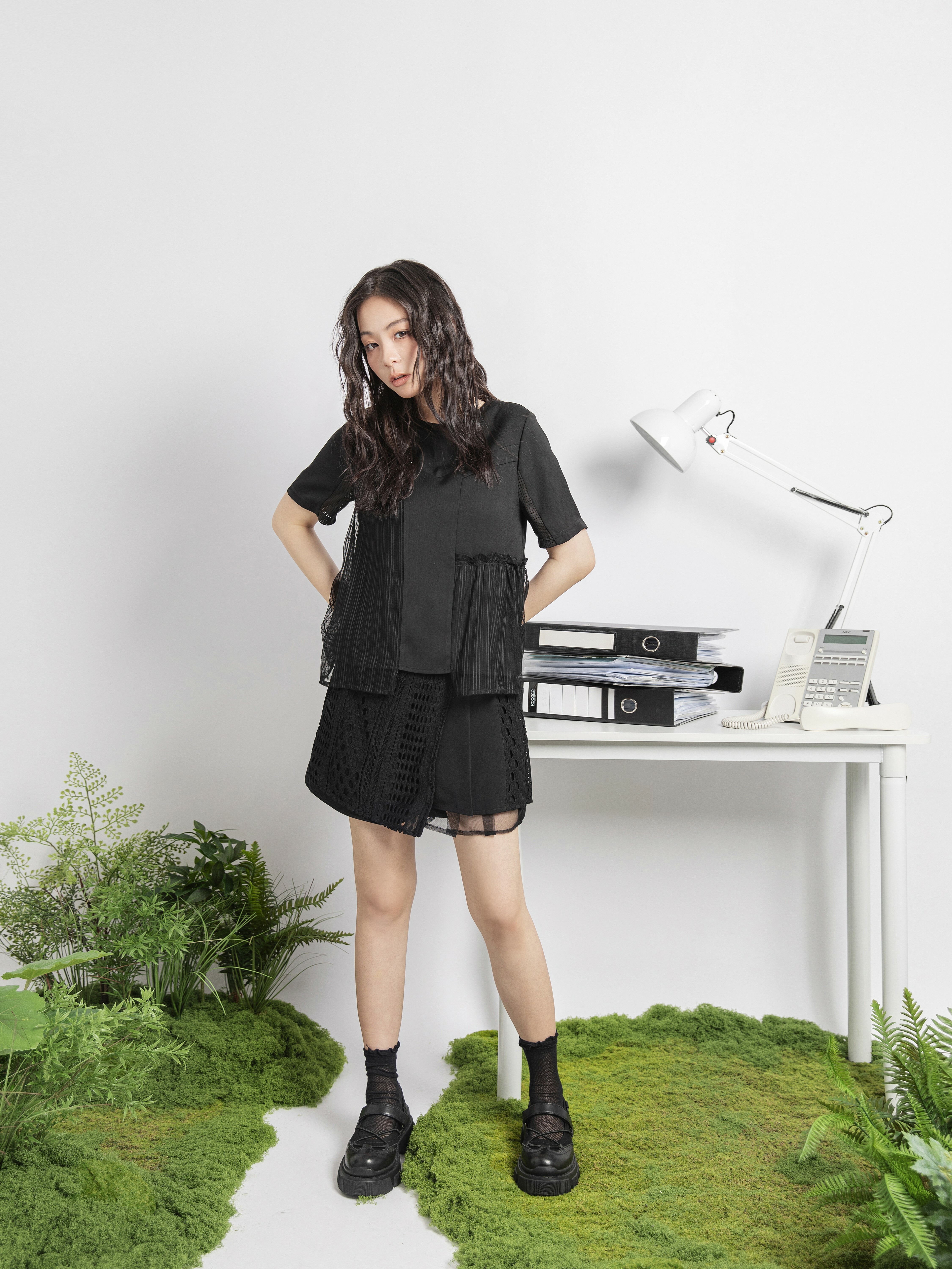 Patchwork Pleated Mesh Short - 25SDB105W