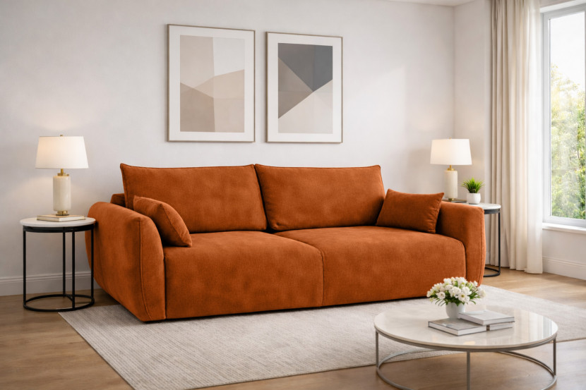 Sofa z funkcją spania i pojemnikiem, welur Salvador, Brązowy, Zephira