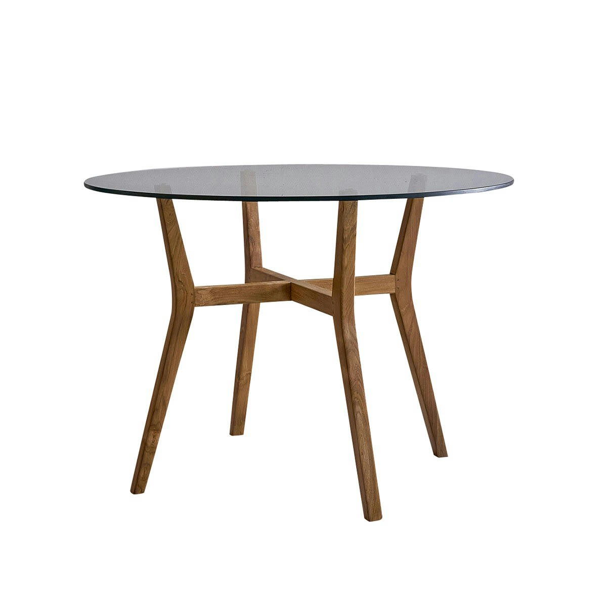 - Table à manger en teck massif et verre ronde 4 personnes