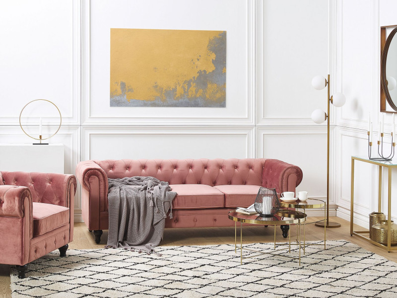 Komplet wypoczynkowy CHESTERFIELD Welur Różowy dla 4 osób