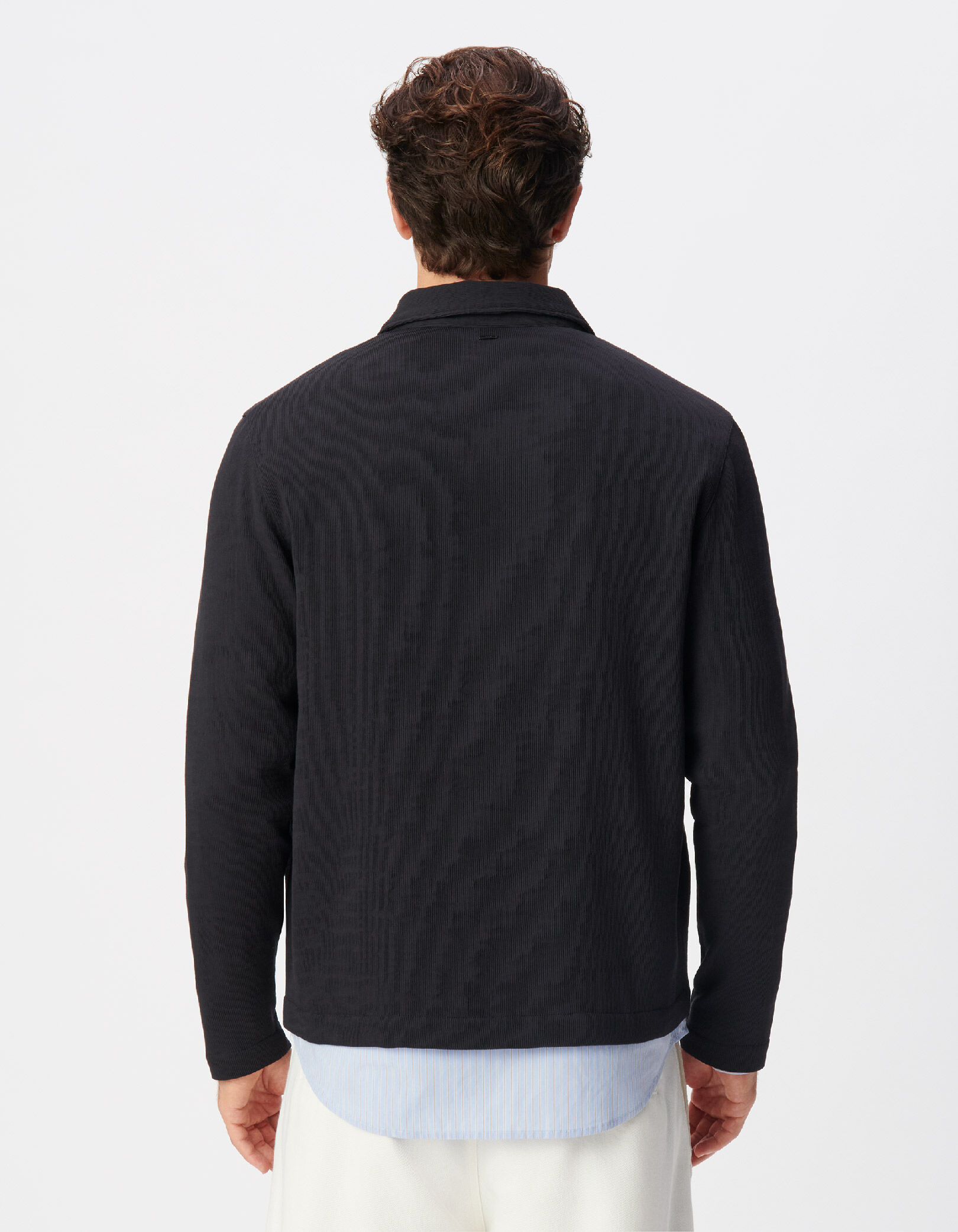 Cardigan zippé noir tissu plissé Homme