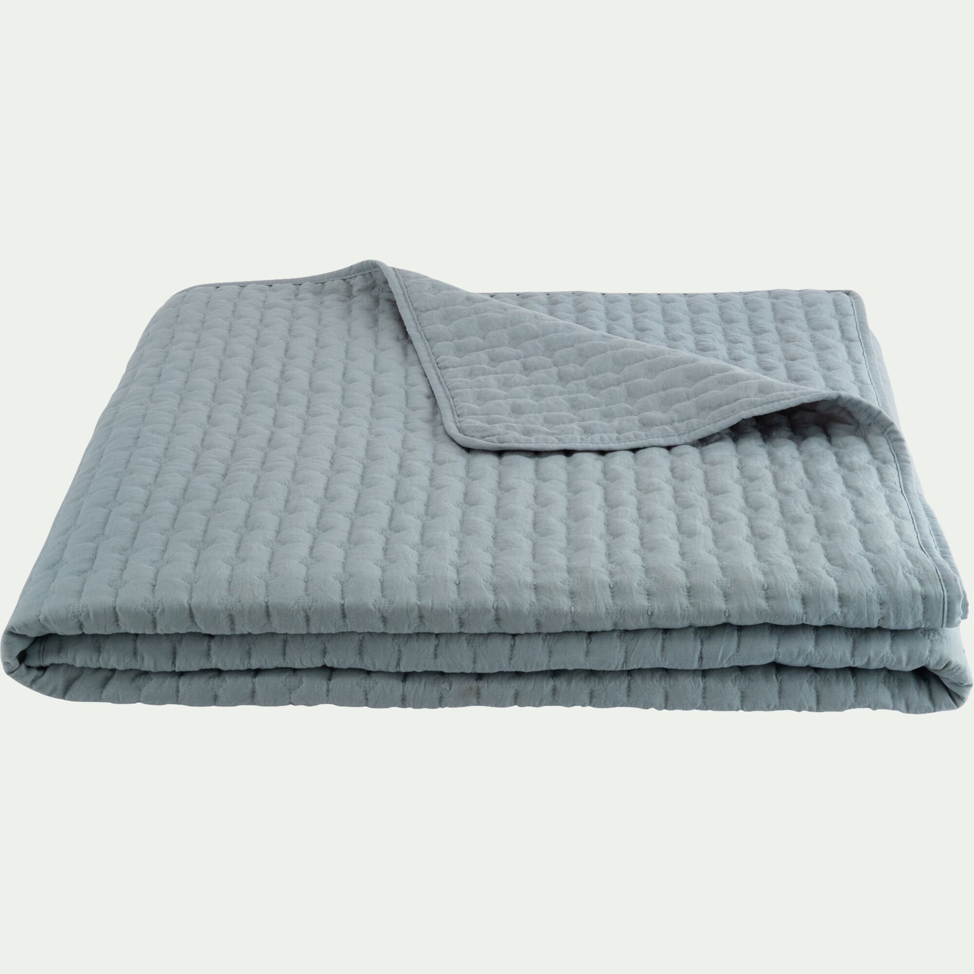 BENITO - Couvre-lit en tissu surpiqué 230x250cm - bleu calaluna