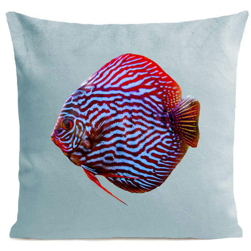 - Coussin poisson bord de mer velours bleu 40x40cm