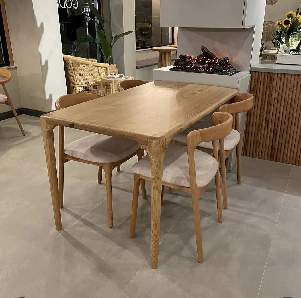 Handmade Wood Dining Table and Chair Set - Mid Century Modern,Handmade Solid Wood Table, Minimal Wooden Table, Custom-sized Table Set