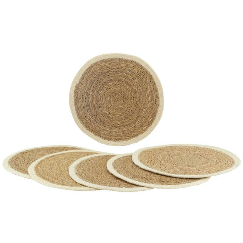 - Sets de table ronds en jonc naturel et jute teinté (lot de 6) naturel