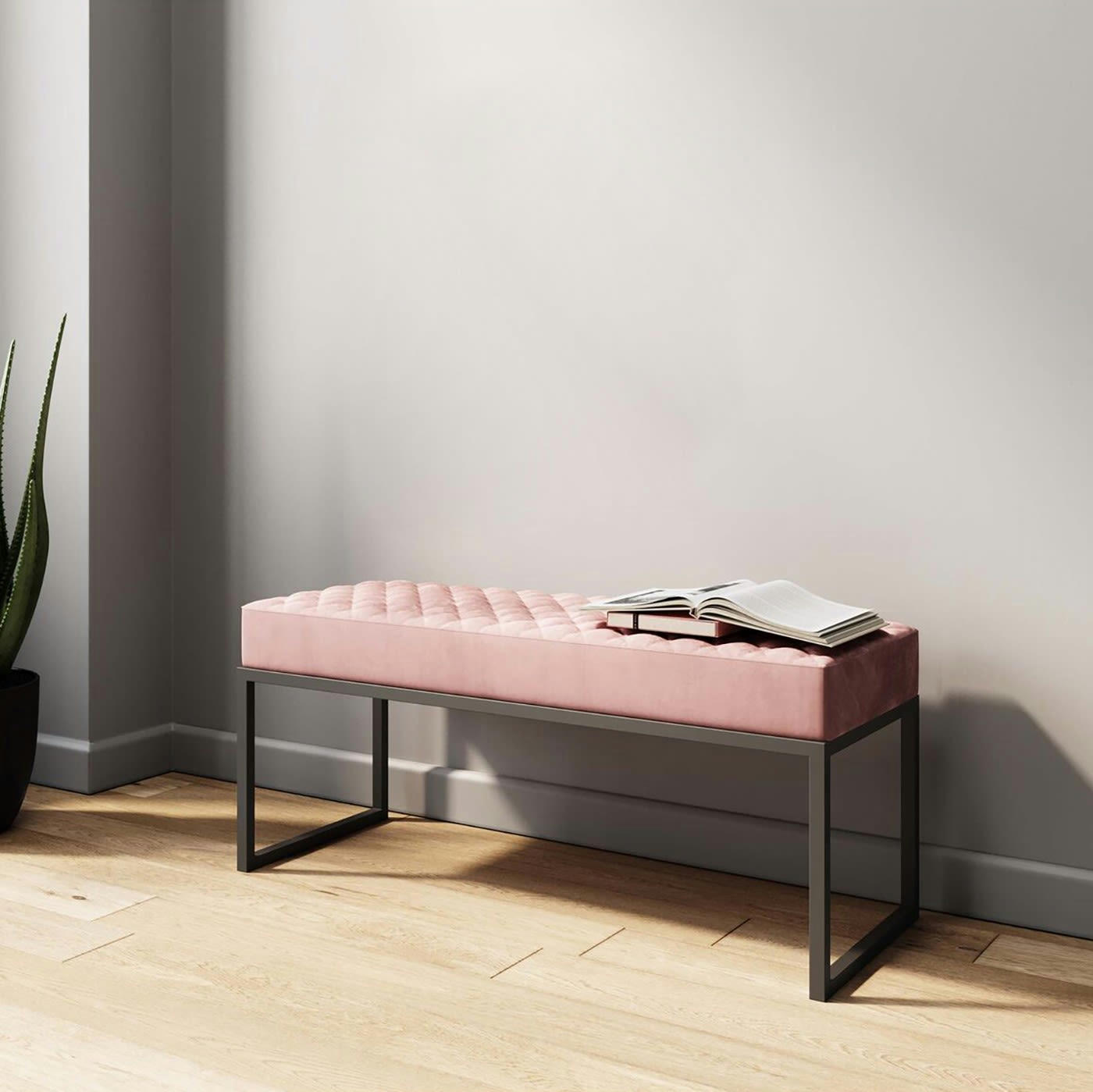 SMART - Banc 1 place en velours rose et acier noir