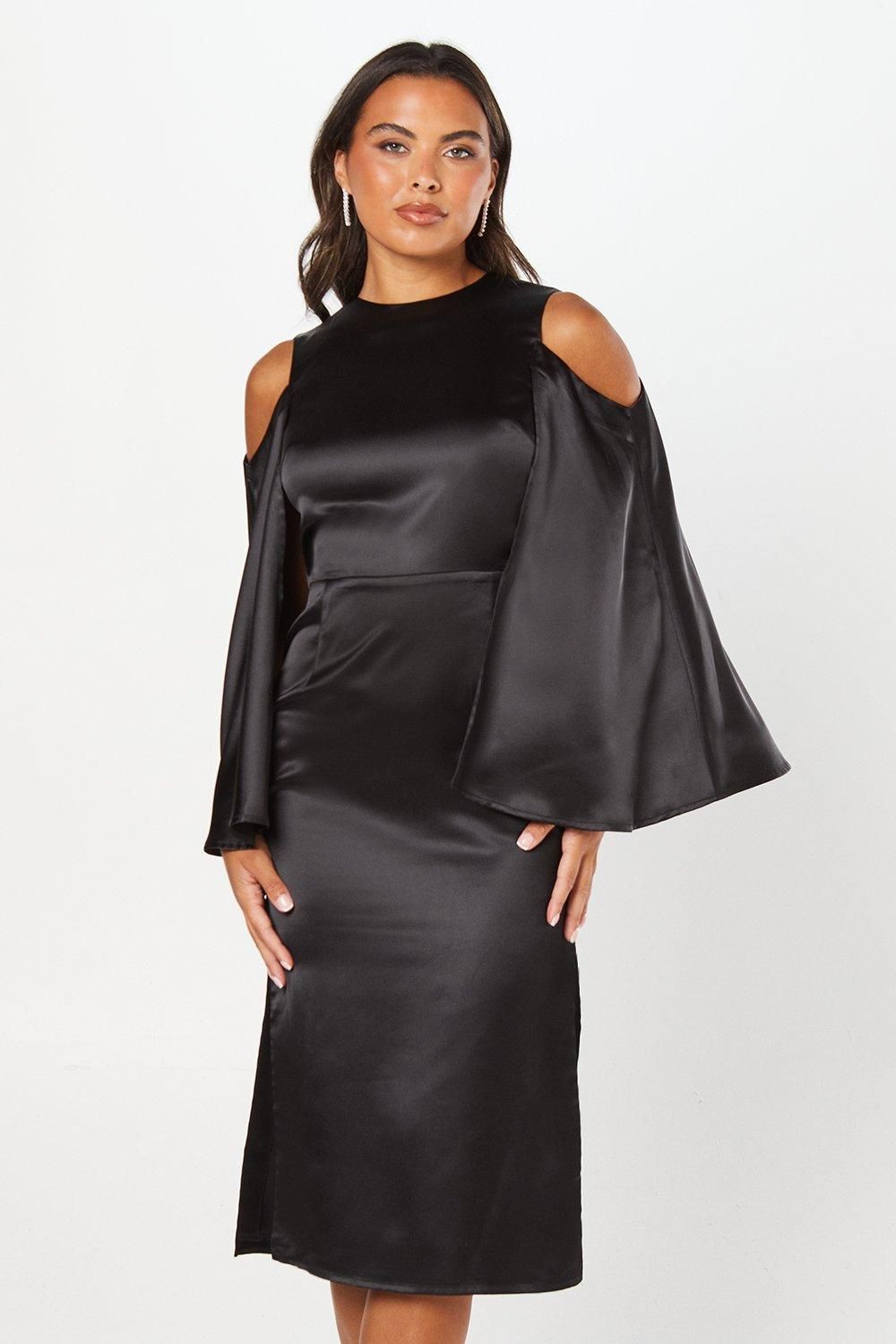 Coast Cape Back Satin Midi Wedding Guest Dress