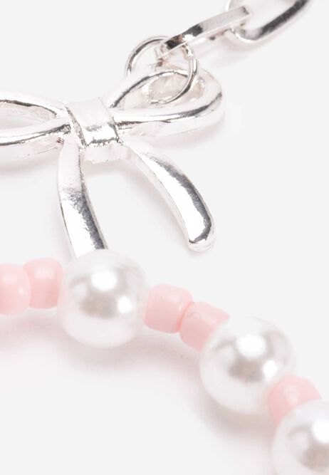 Womens 4pk Silver Beaded Bow Stackable Bracelets