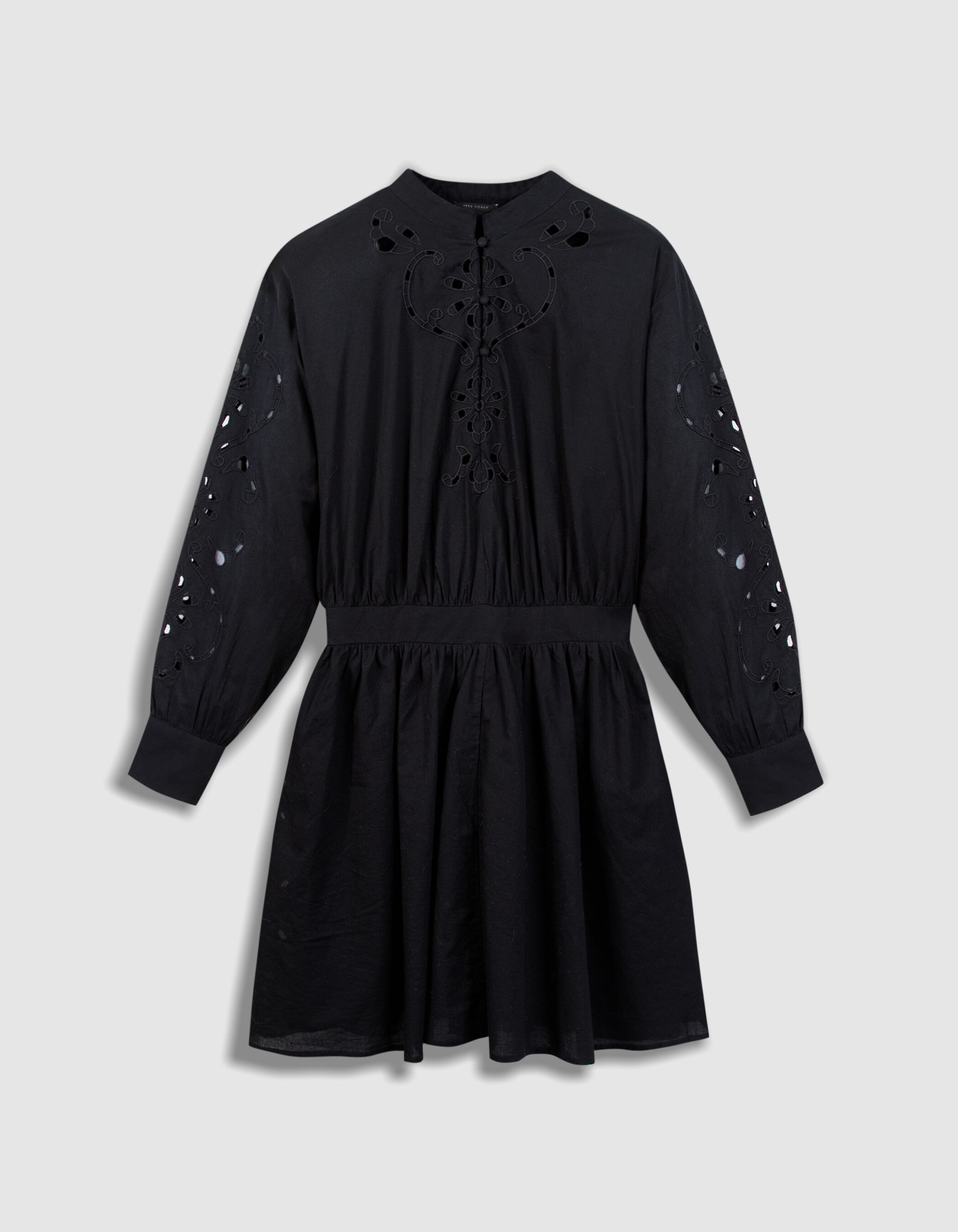 Robe courte noire voile de coton brodé Femme