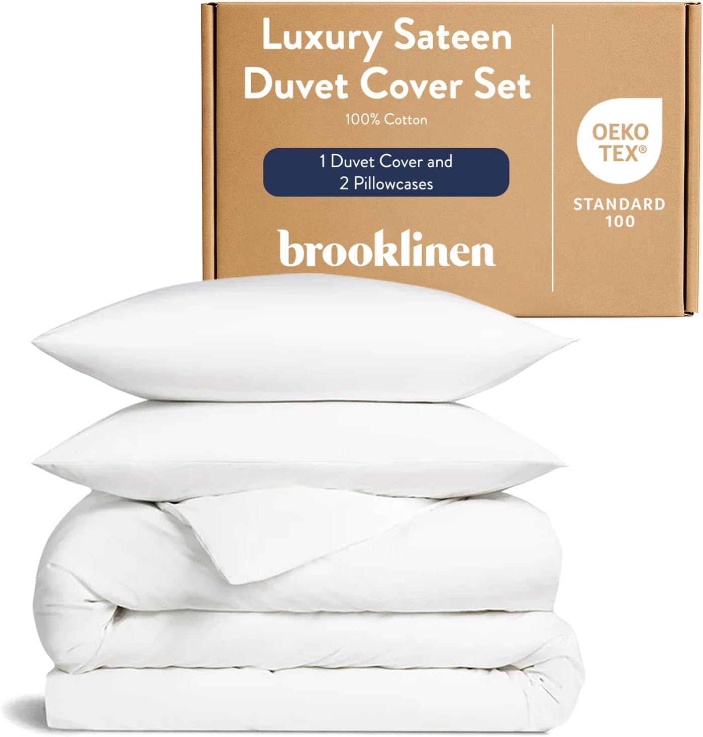 Brooklinen Luxury Sateen Duvet Cover Set - King/California King Size in White - Includes 1 Duvet Cover and 2 Pillowcases - 100% Cotton, 480 Thread Count