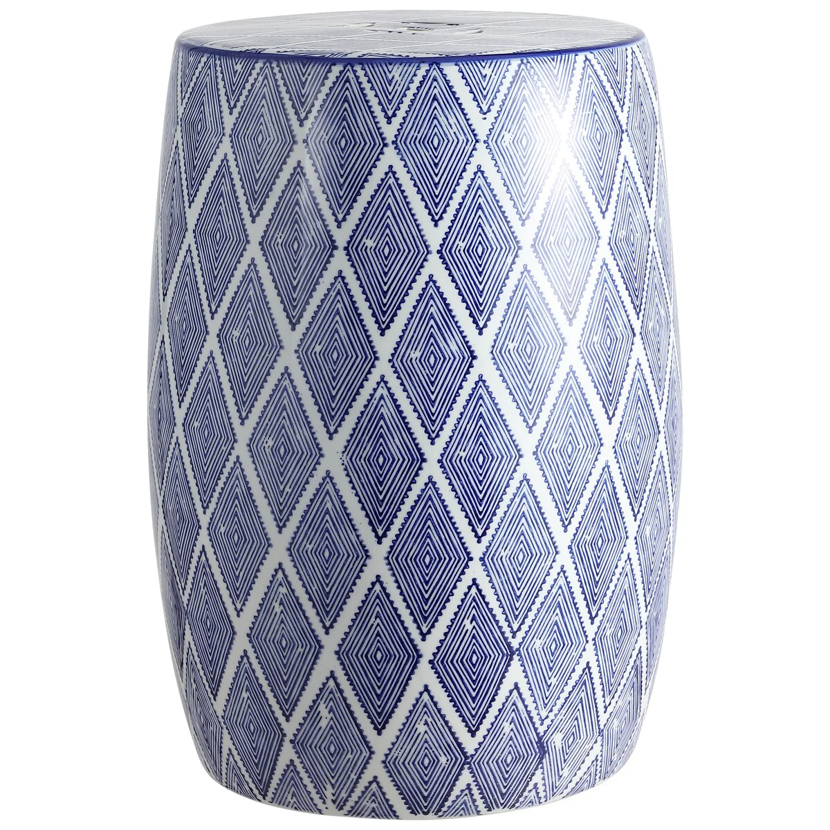 Moroccan Diamonds 18 Ceramic Drum Garden Stool, Blue by JONATHAN Y