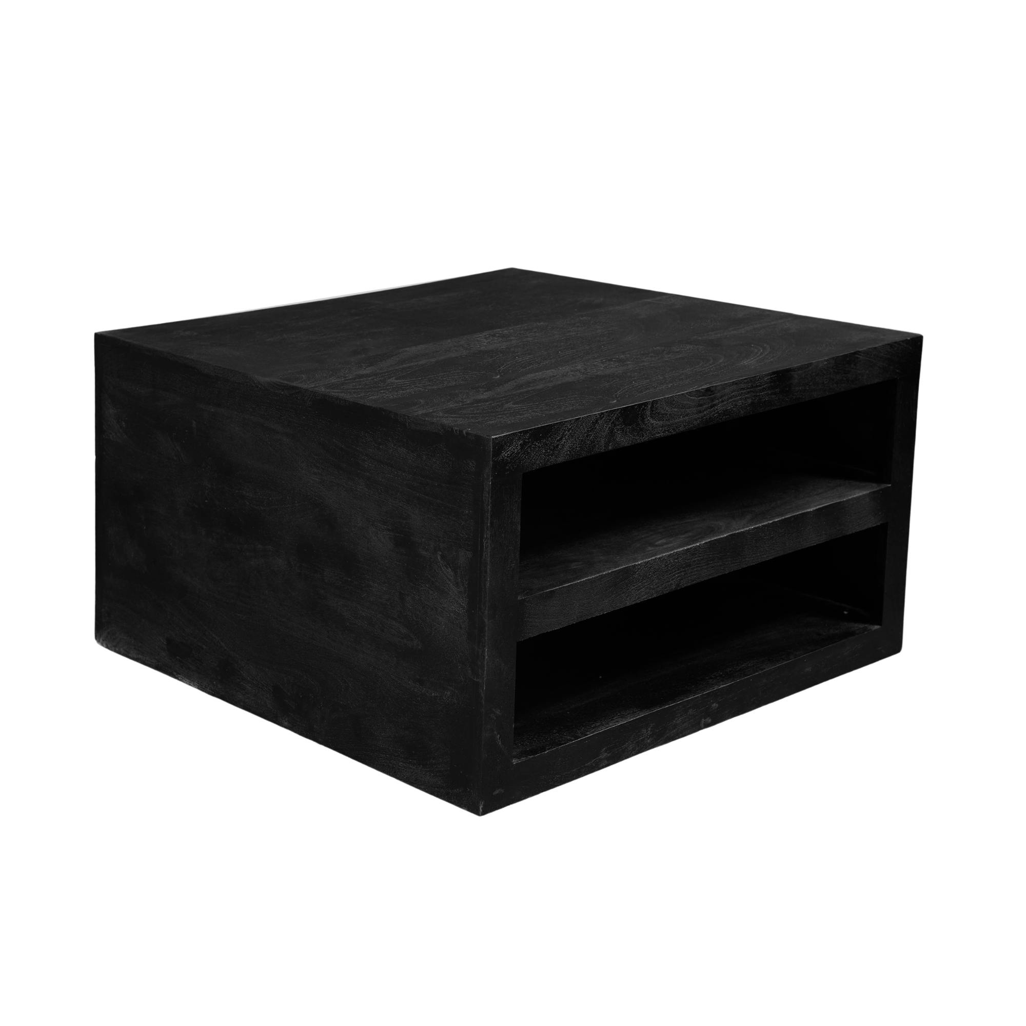 Table basse carrée bois noir avec rangement MONTARO