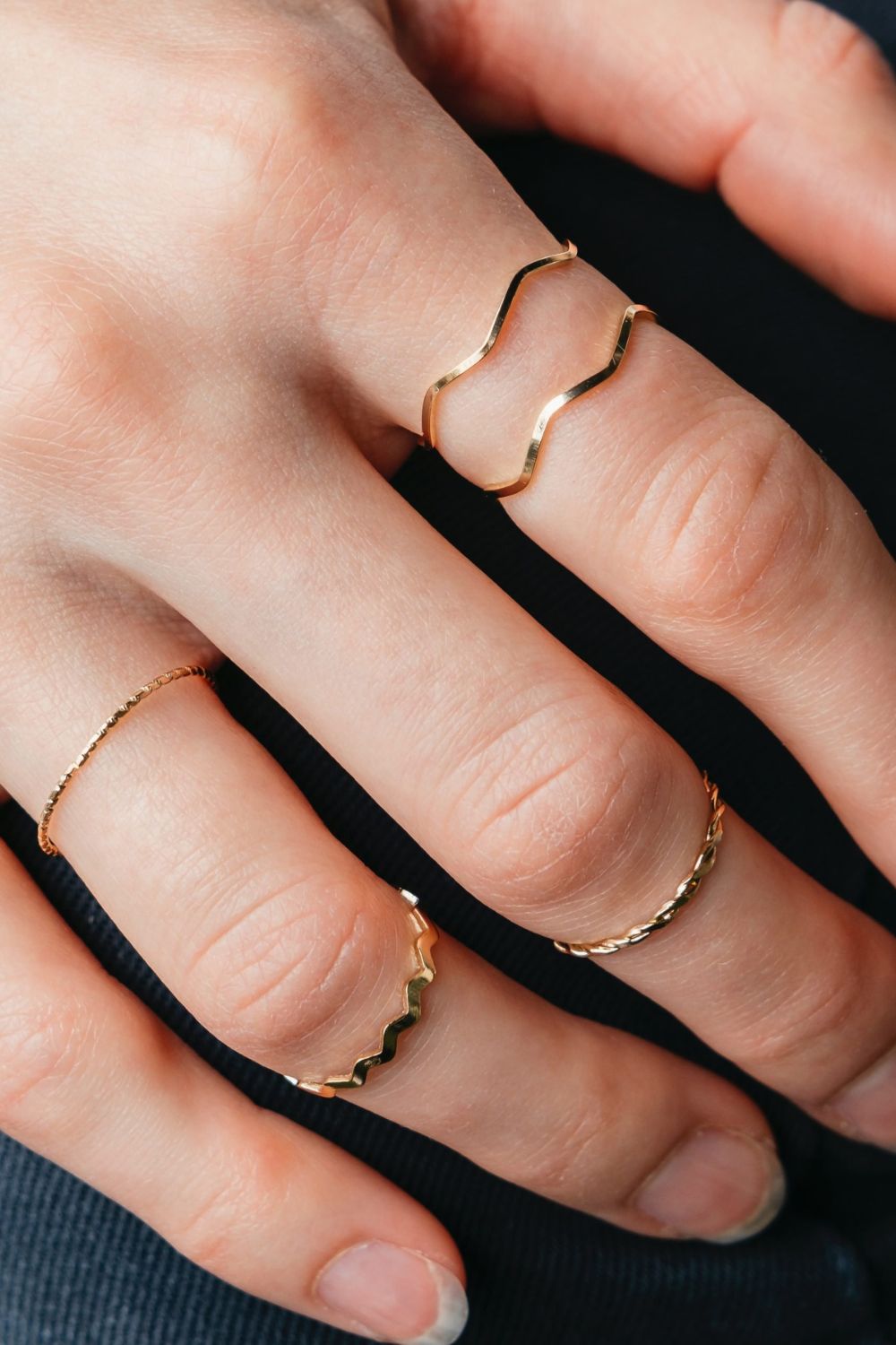The Colourful Aura 5 Piece Slim Silver Bohemian Pearl Tribal midi Stackable Ring Set