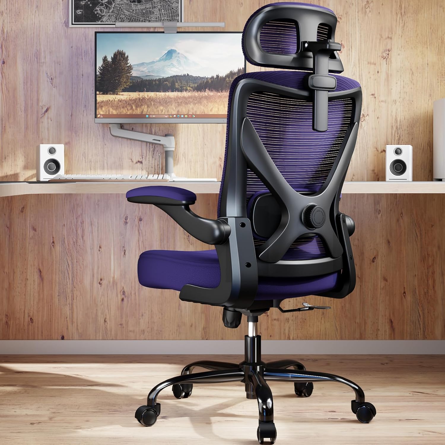 Office Chair - Ergonomic Office Chair with Back Support, Ergonomic Computer Chair - Home Office Desk Chairs, 330lbs Wide Seat Big and Tall Office Chairs with Headrest, Comfy Desk Chairs (Purple)