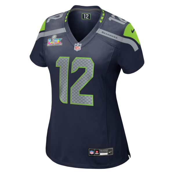 Women's Seattle Seahawks 12s Nike College Navy Super Bowl LX Patch Game Jersey