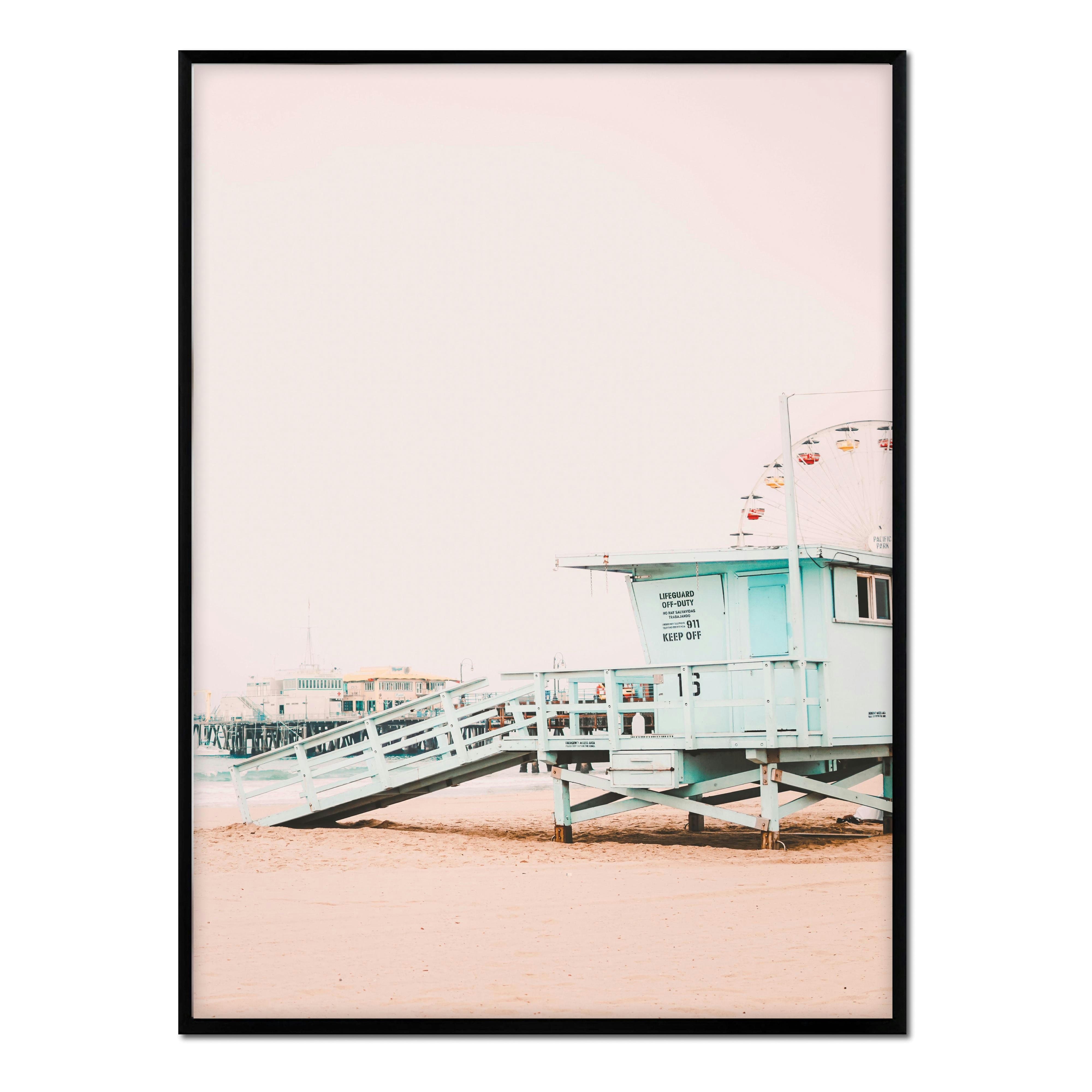 PLAYA - Affiche encadrée noire - Poste de secours, Californie - 30x40