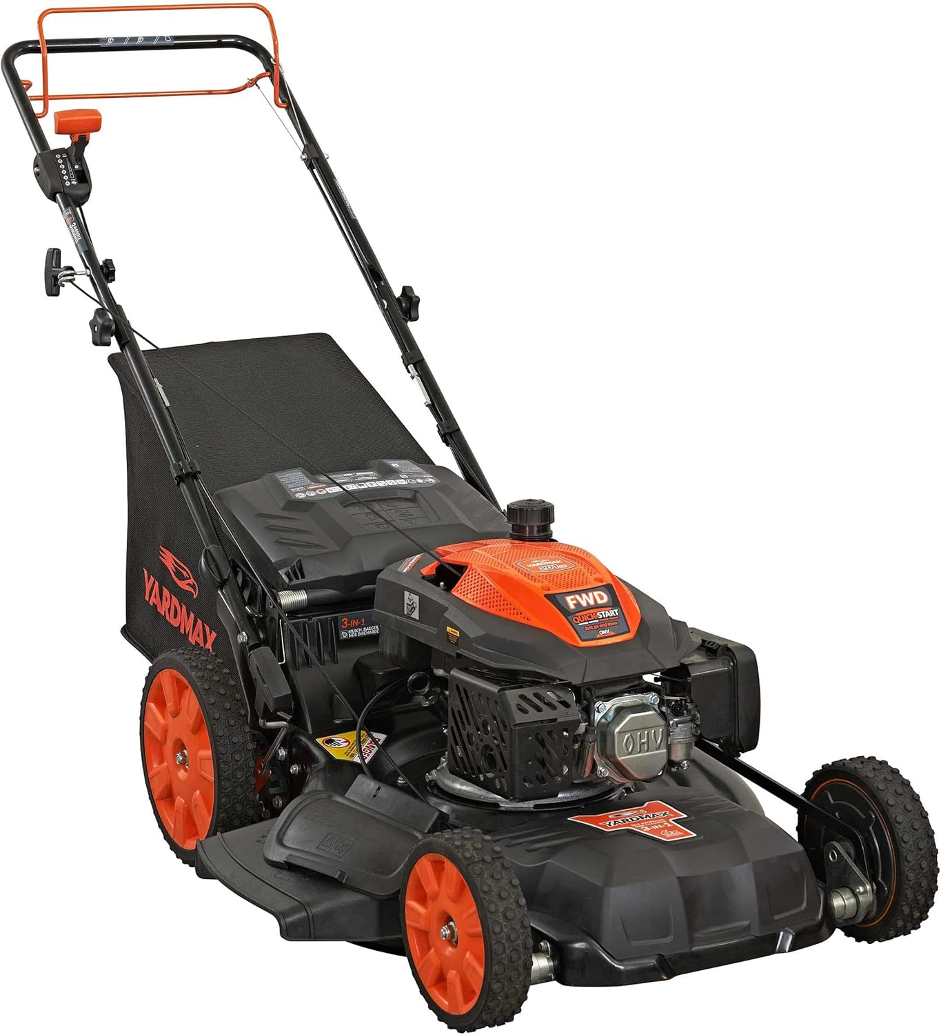 YARDMAX 22 in. 201cc Select PACE 6 Speed CVT High Wheel FWD 3-in-1 Gas Walk Behind Self Propelled Lawn Mower  Black (YG2860)
