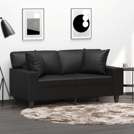 NNEVL 2-Seater Sofa with Throw Pillows Black 120 cm Faux Leather