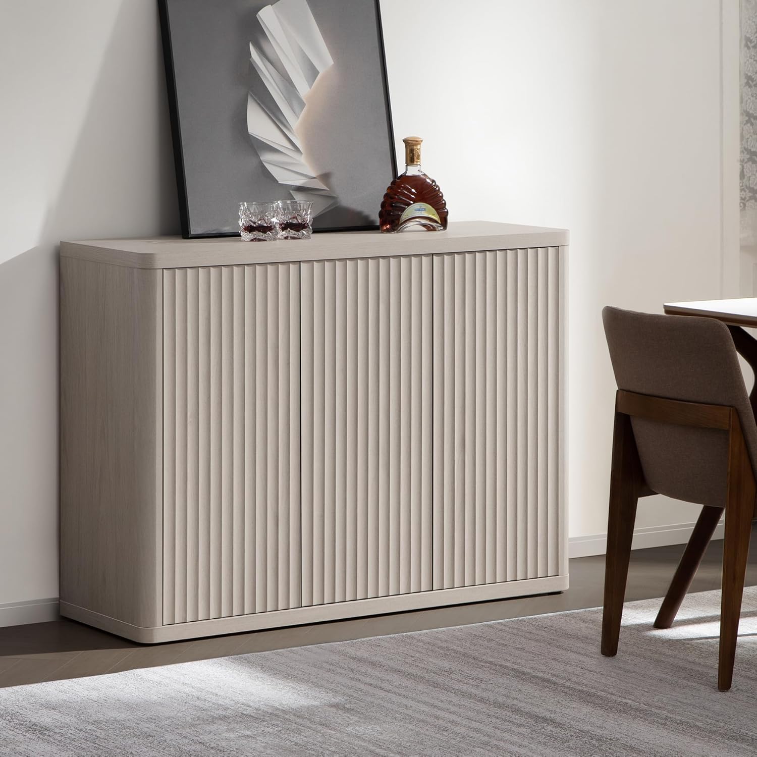 SICOTAS Buffet Cabinet with Storage Accent Sideboard with 3 Doors Modern 46.6 Wide Credenza Fluted Buffet Table Media Console Cabinet Entryway Cabinets for Living Room Kitchen Dining Room Hallway