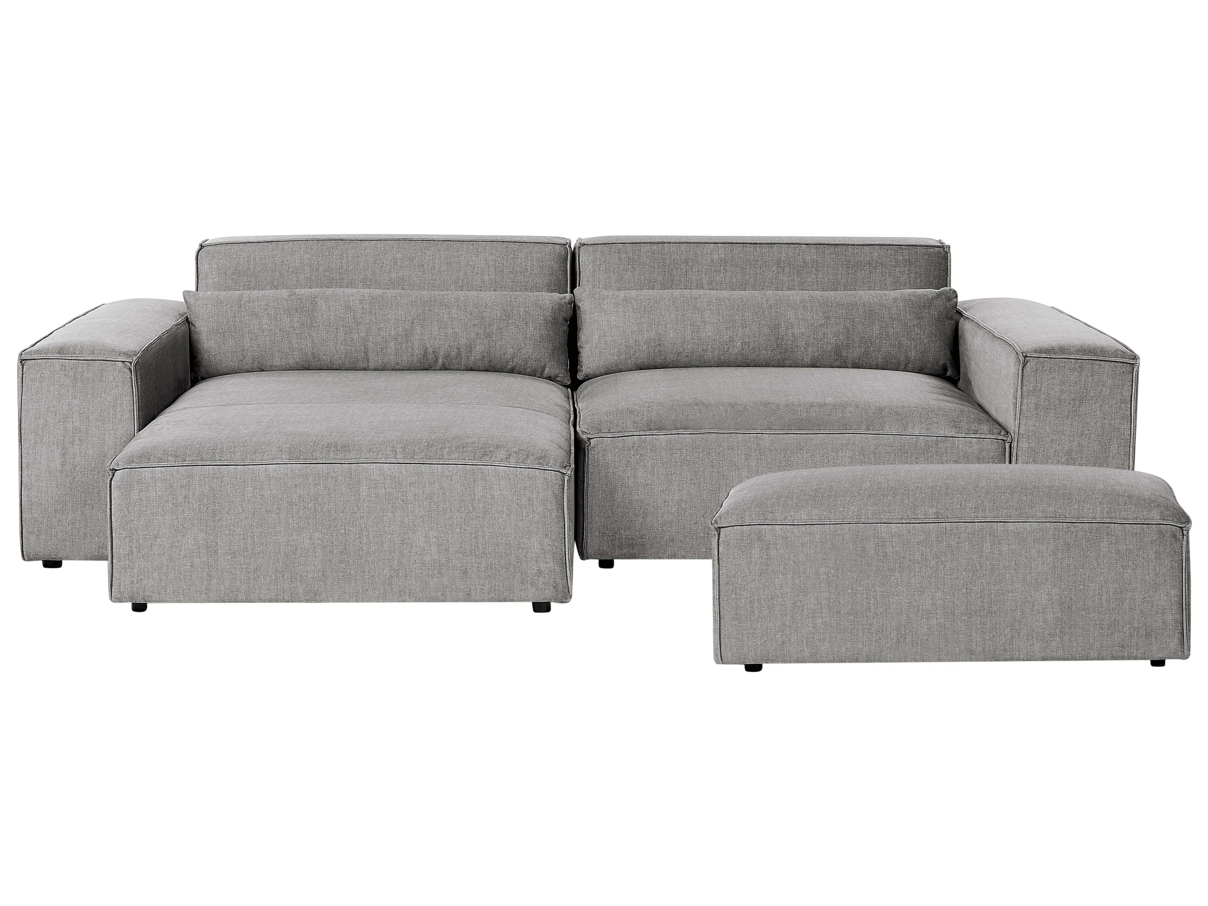 Modular Corner Sofa 3 Seater HELLNAR Fabric Grey with Ottoman Right Hand