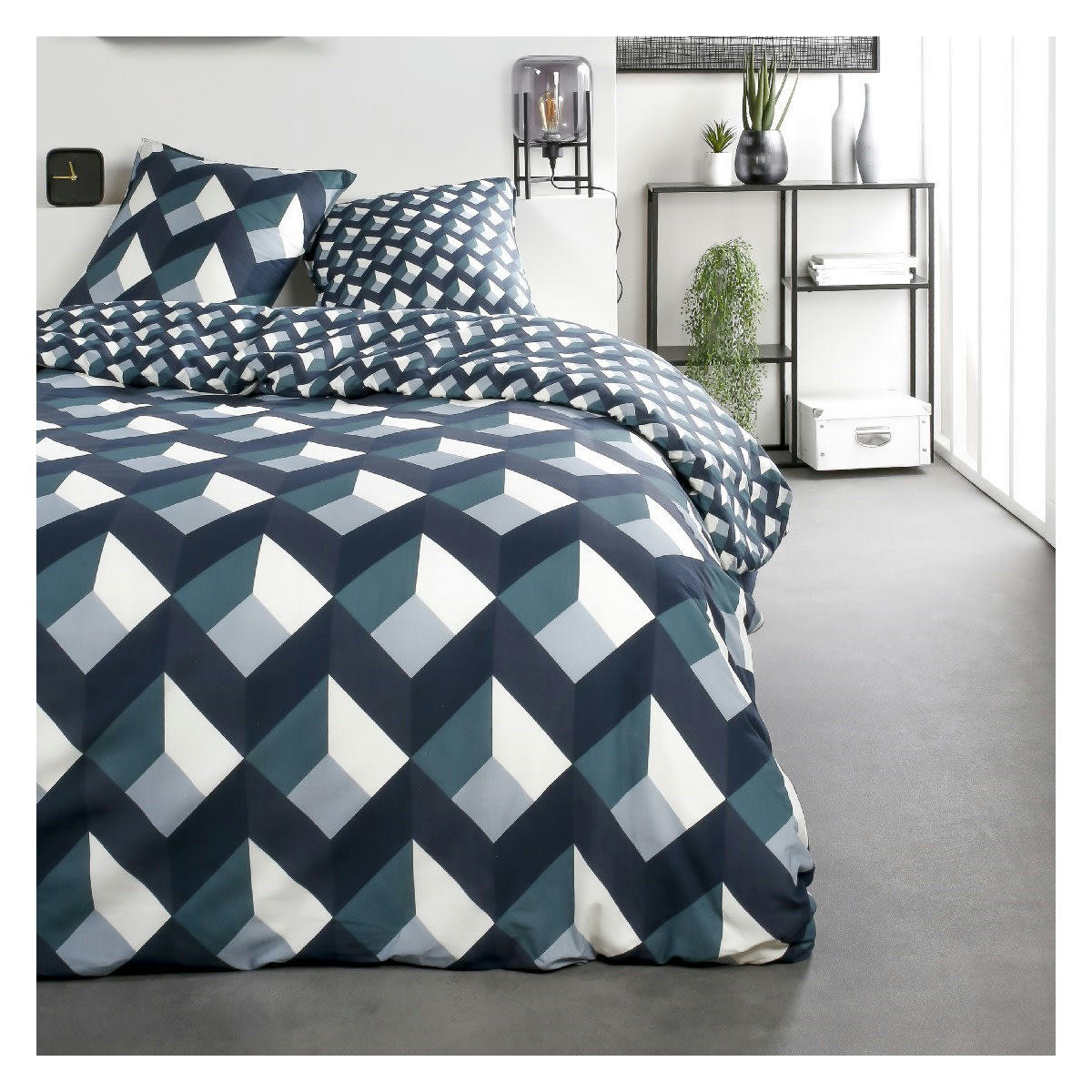 SUNSHINE - Parure de lit 2 personnes imprimé en Coton Bleu 240x260 cm