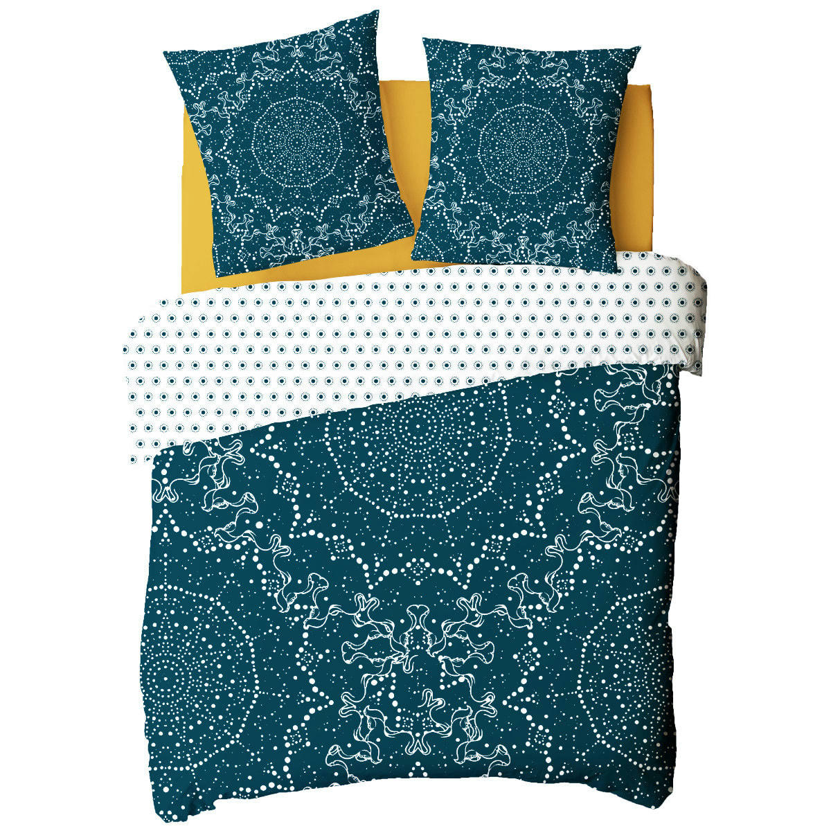 CALLISTO - Parure de lit 2 personnes coton  imprimé bleu 260x240cm