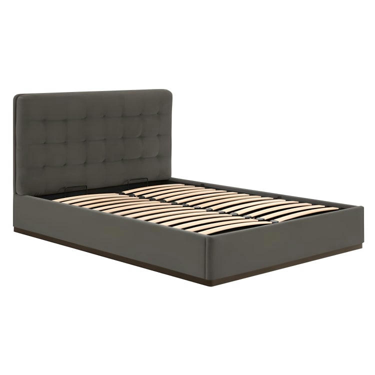 LAVELLE - Lit coffre gris en tissu 180x200