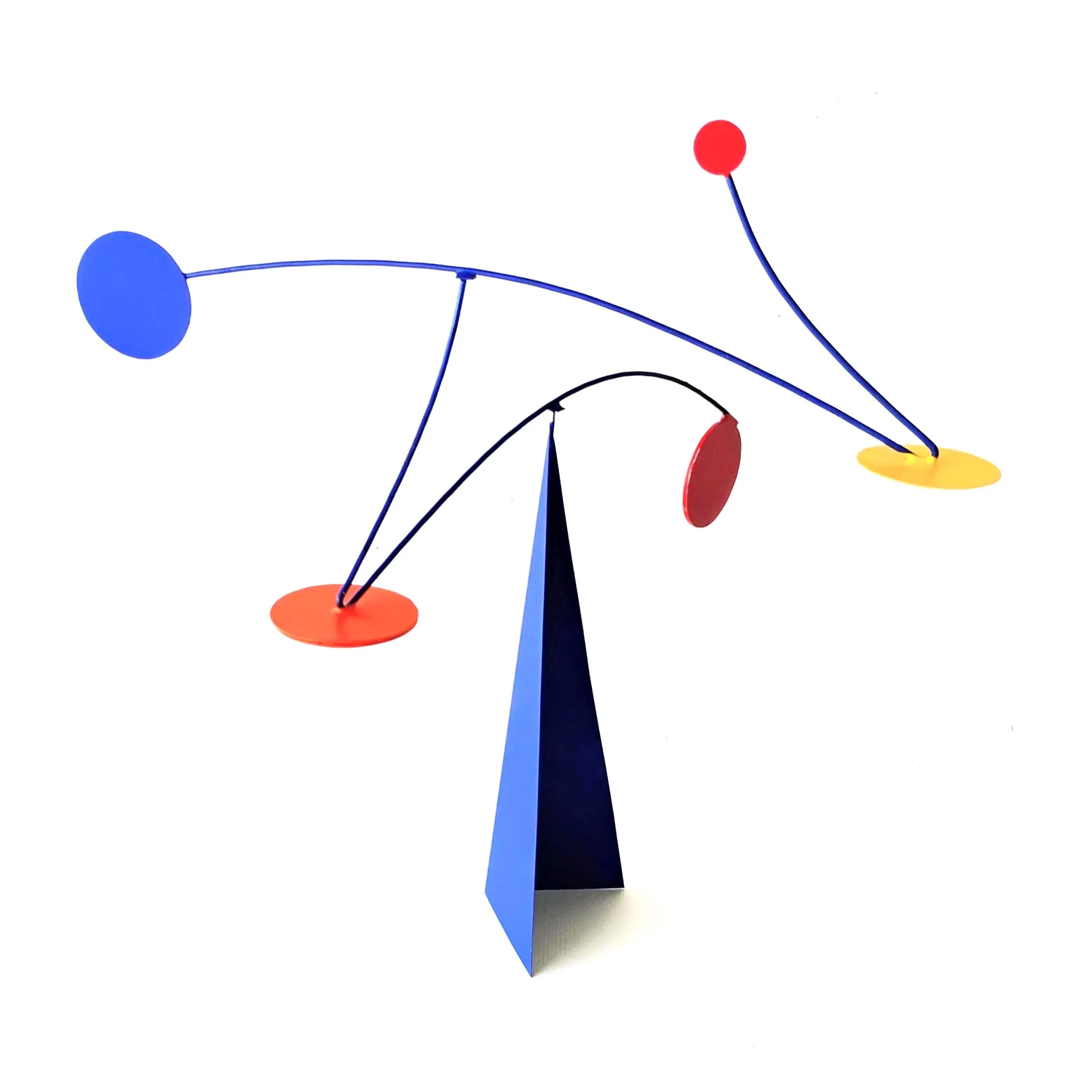 Kinetic Tabletop Mobile: Blue, Red, Orange & Yellow Steel Sculpture