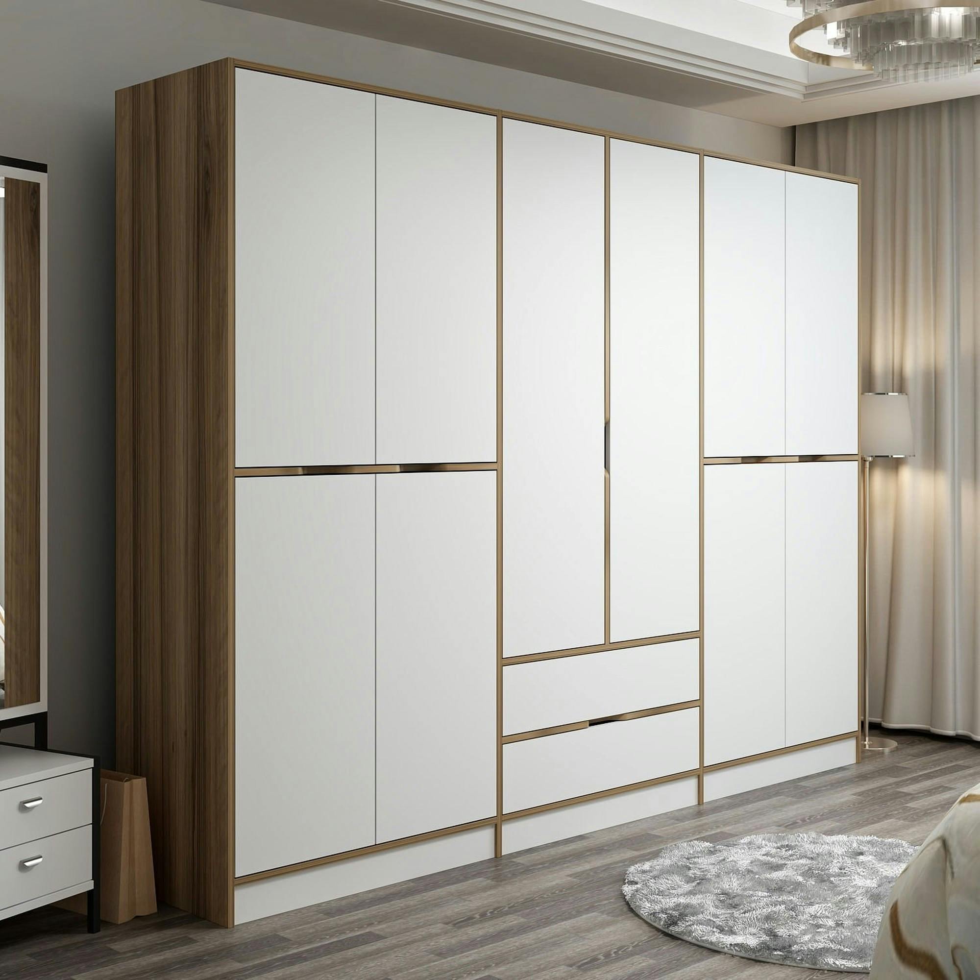 Armoire dressing chambre effet bois & blanc 277 cm BYRON
