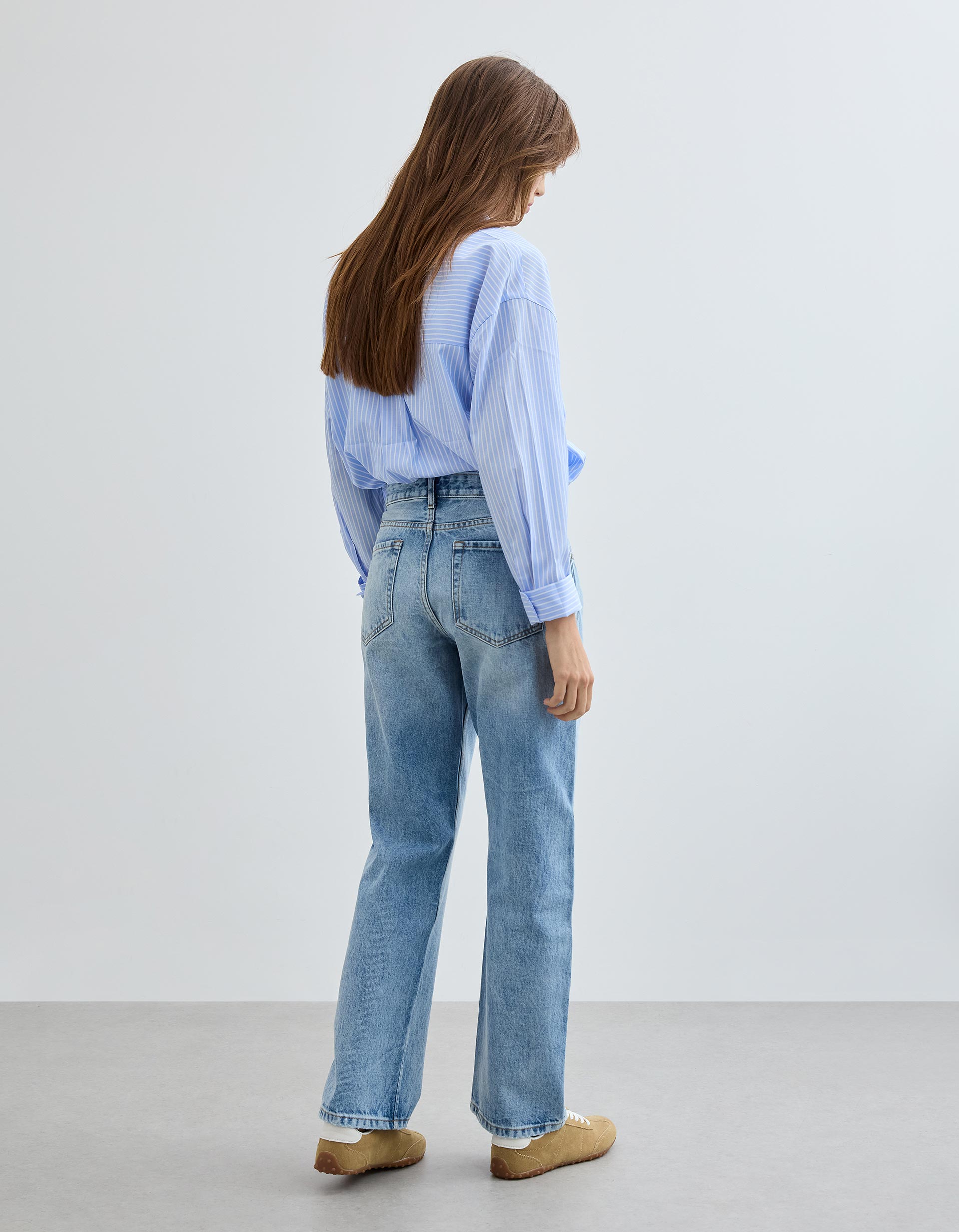 Calças de Ganga 'Straight Fit', Mulher, Azul Claro