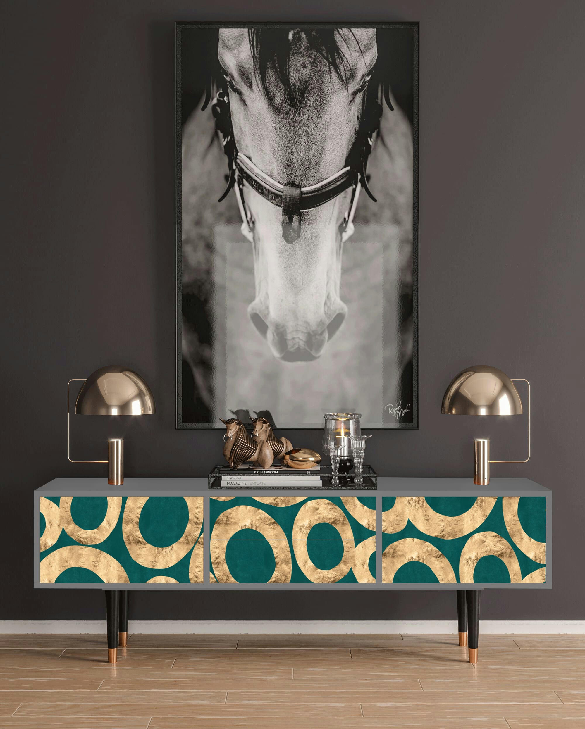 ZIRCON SPHERE - Meuble TV  bleu-vert 2 tiroirs et 2 portes L 170 cm