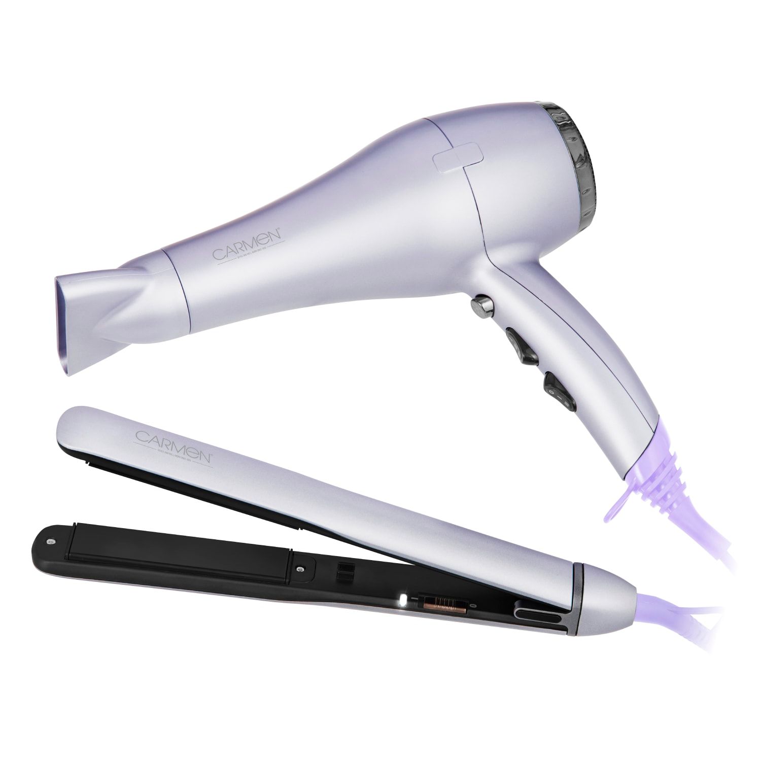 Carmen Gil C81219PUR Serenity Hair Dryer und Ceramic Hair Straightener Gift Set with 3 Heat und 2 Speed Settings, Purple