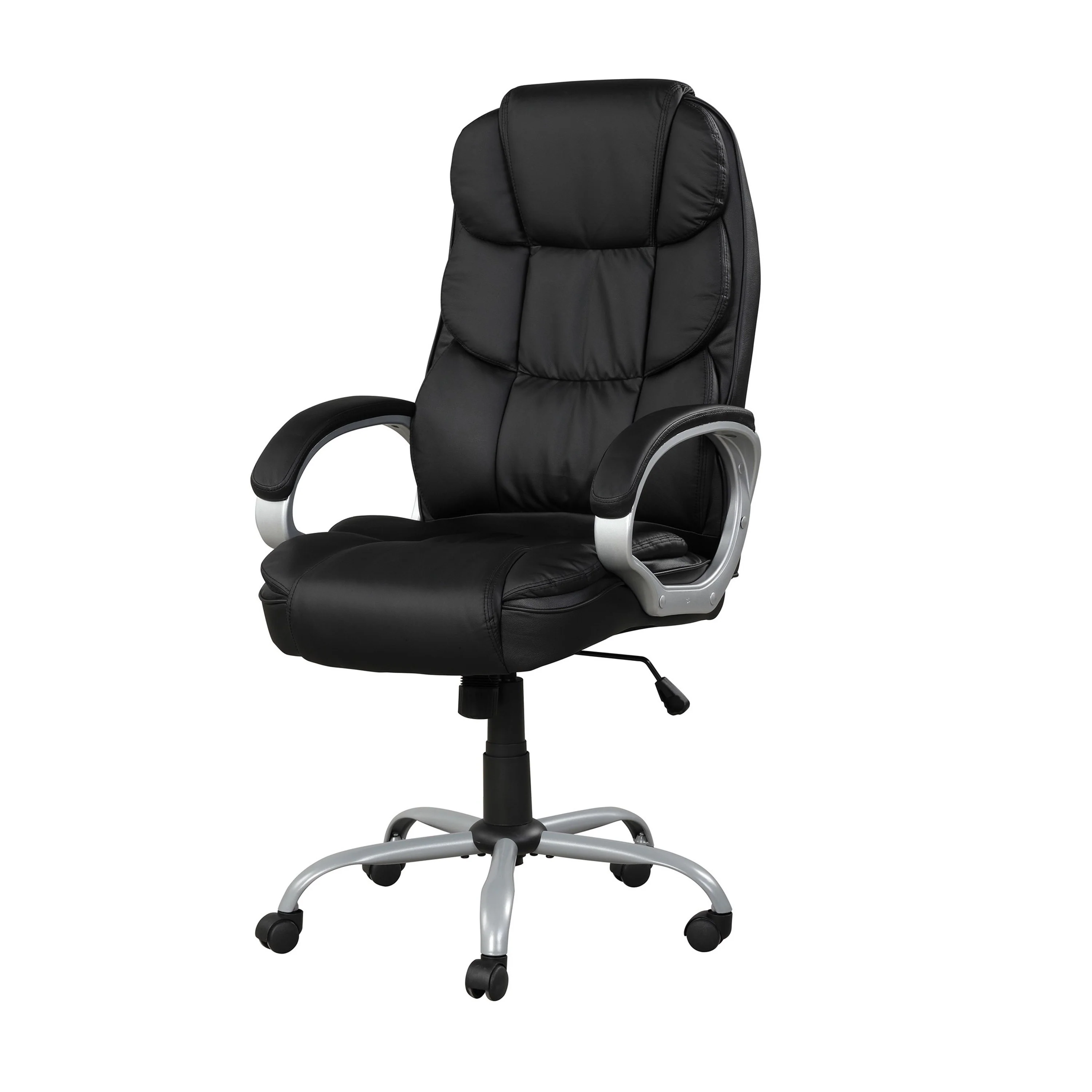 30 Inch Office Chair, 360 Degree Swivel, Cushioned Black Faux Leather