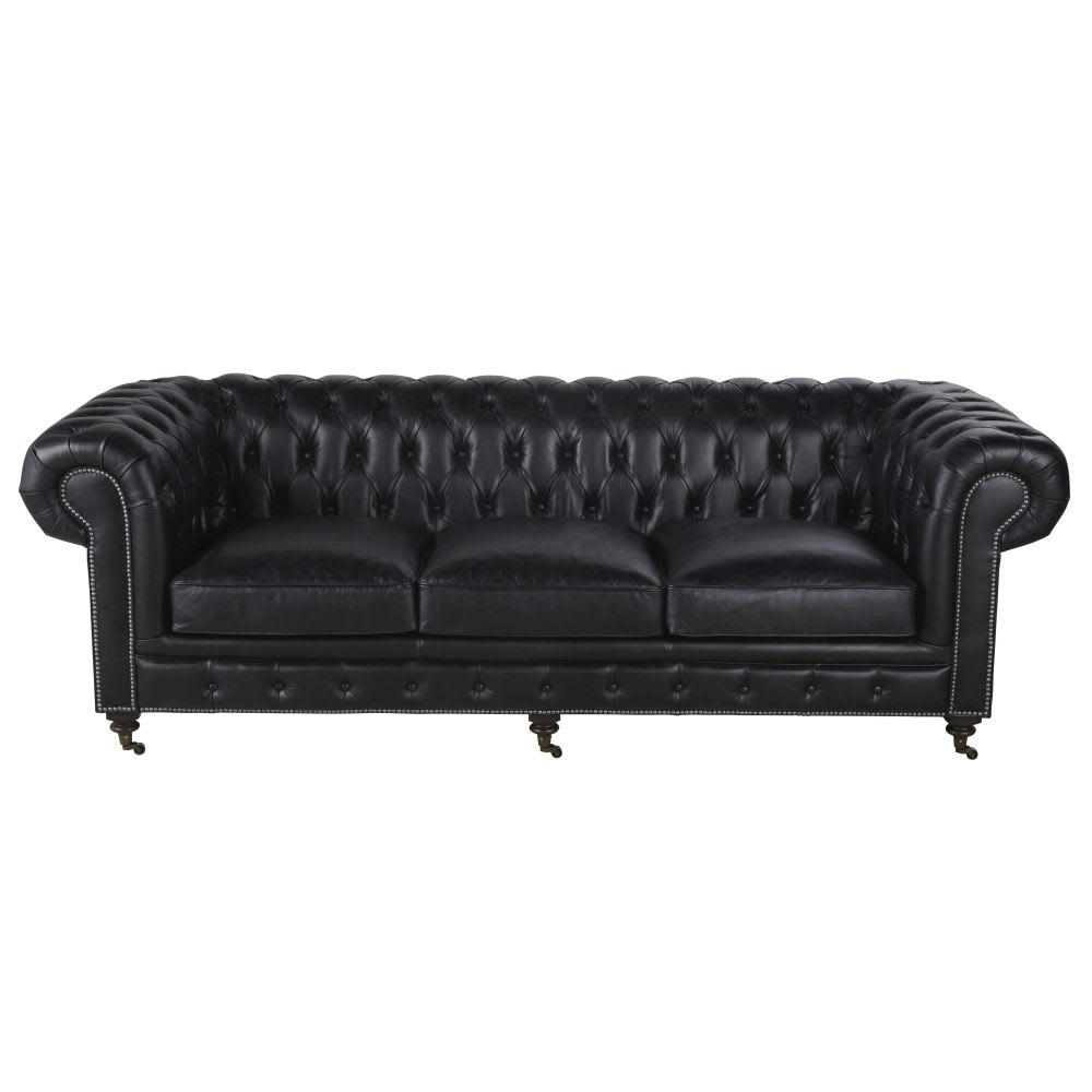 Chesterfield - Canapé capitonné 4 places en cuir noir
