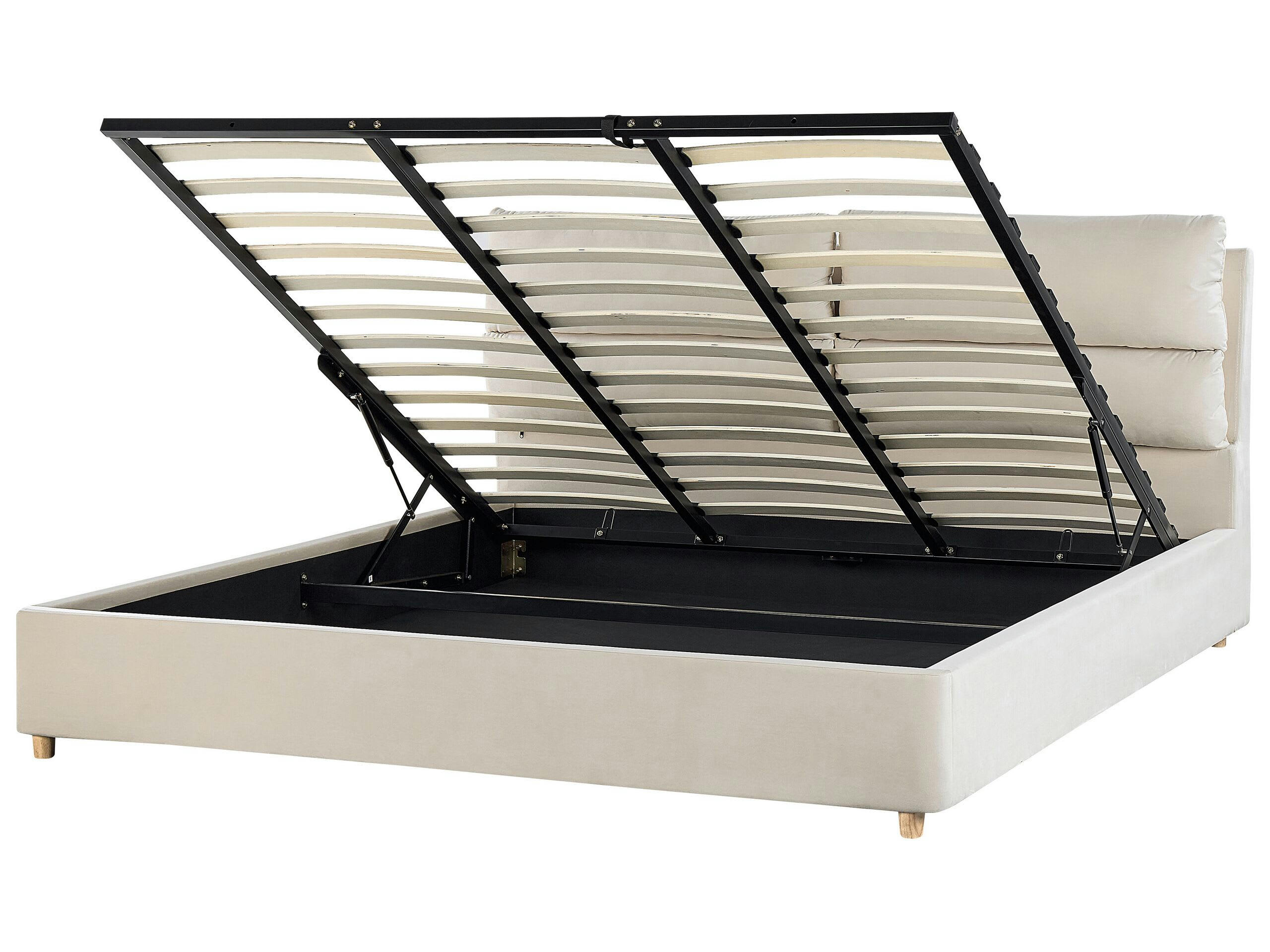 BATILLY - Lit double en tissu beige 180x200